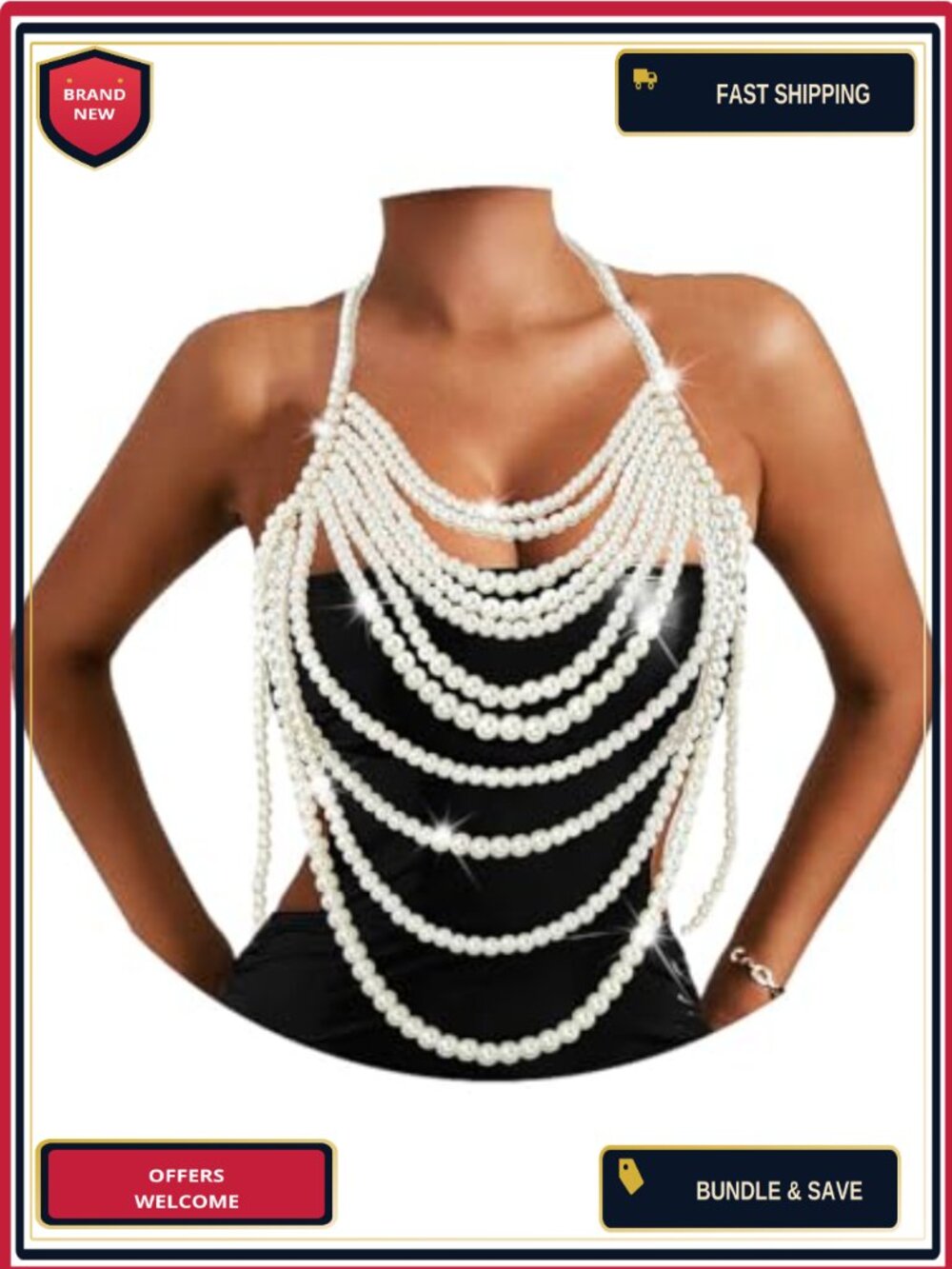 Pearl Body Chain Shoulder Necklace Top Body Jewelry for Women